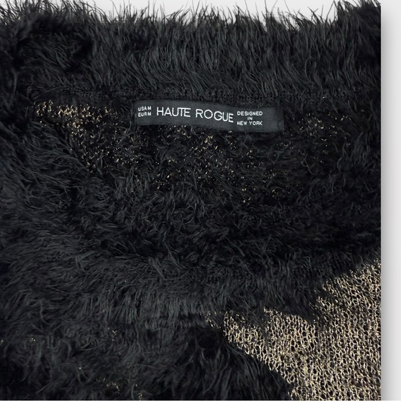 Haute Rogue Black Fuzzy Star Sweater M Glam Metallic Knit Cozy Indie Festival - Picture 6 of 9
